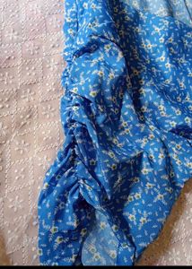 Trendy Blue Ditsy Floral Wrap Mini Dress