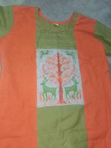 Orange &amp; Green Printed Kurta