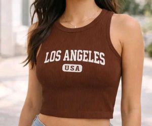 Graphic Print Crop Tank Tops