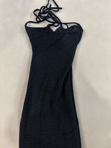 Black Textured Halter Neck Mini Dress