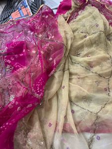 Beautiful Embroidered  bandhani Saree