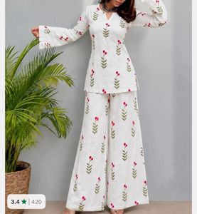 White Kurta Set with Cherry Print