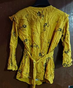 Yellow Floral print flared sleeve top