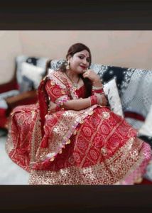 Beautiful Red Bandhani lehnga with gotta patti wor