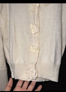 Cream Cropped Cardigan with Flower Buttons
