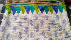 Elegant White Saree with Blue Print