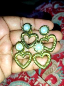 Vintage Heart Earrings with Pearls combo pack 2