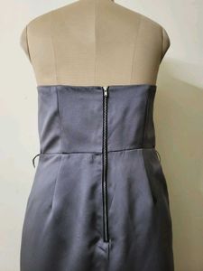 Elegant Grey Strapless Maxi Dress