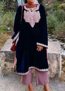 Elegant Navy Velvet Phiran set with pant