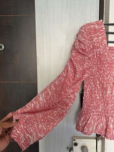 Pink Smocked Peplum Top