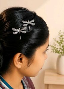 Vintage-Style Silver Dragonfly Hair Clips (Set of