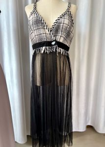 Sheer Black Tulle Plaid Dress