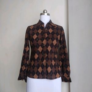 Vintage Argyle Print Blouse