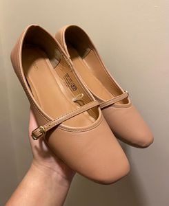 Elegant Tan Ballerina Flats with Buckle Strap