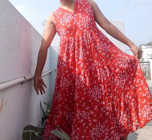 Vibrant Red Floral Print Dress