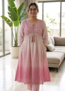 Pink Ombre Kurta with Tassels