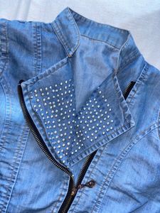 Denim Jacket with Rhinestone Embellishments( Size