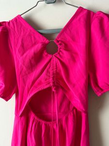 Hot Pink Puff Sleeve Square Neck Mini Dress