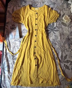 Yellow Button-Up Midi Dress