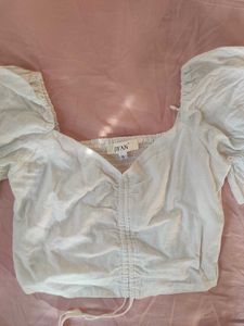 White Ruched Puff Sleeve Crop Top