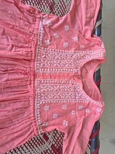 Pink Chikankari Short Kurti | Embroidered Cotton K