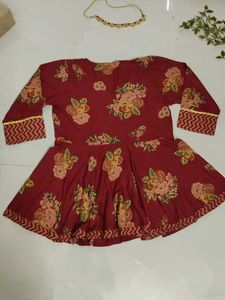Maroon Floral Peplum Kurta with Palazzo♥️🪔