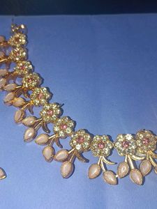 American Diamond Pink Studded Jewellery Set