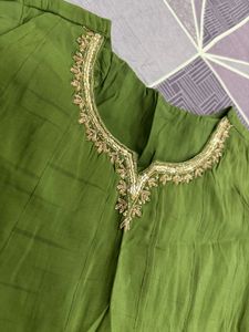 Beautiful Olive hand embroidered Green Kurta set