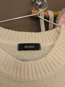 Cream &amp; Grey Striped Knit Sweater