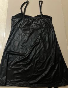 Chic Black Faux Leather Bow Dress