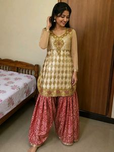 Elegant Gold & Red Kurta Set