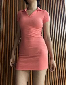 Coral Pink Polo Neck Mini Dress