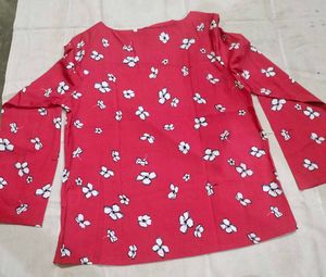 Red Floral Long Sleeve Top