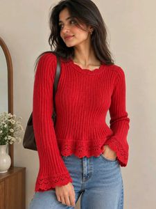Red Ribbed Knit Sweater
