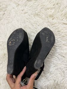 y2k Black Suede Wedge Sandals