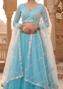 Sky Blue Embroidered Lehenga Choli