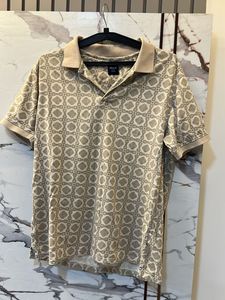 Men's Vintage Print Polo Shirt, L Slim Fit- 36