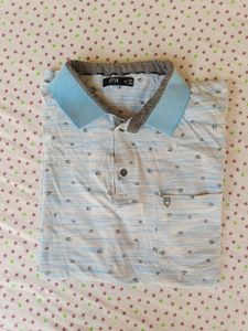 Men's Light Blue Printed Polo Shirt