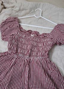 Red Gingham Puff babydoll top