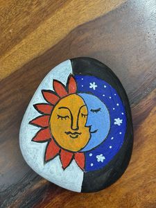 Hand-Painted Sun and Moon Rock Art