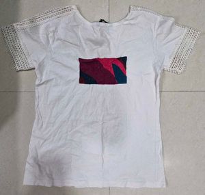 White Lace Sleeve Top