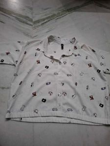 Cute Cartoon Print Button-Up Shirt