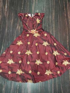 Girls' maroon embroidered frock