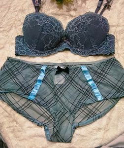 Lace Bra & Plaid Panty Set