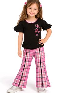 Cute Girls Outfit - Top & Plaid Pants