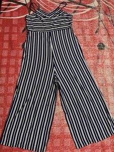 Navy Blue Striped Wide-Leg Jumpsuit (Size L)RIO