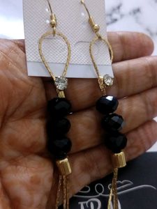 Elegant Black Beaded Dangle Earrings
