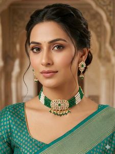 Emerald and Pearl Beaded Choker Set