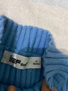 Blue Cold Shoulder Knit Sweater