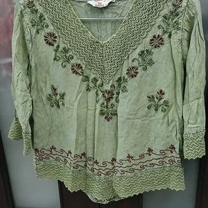Boho Embroidered V-Neck Tunic Top - M/L Size
